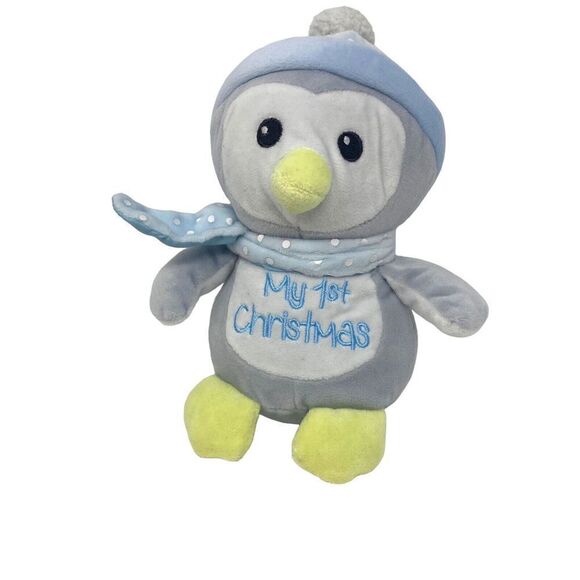 Penguin My 1st Christmas Plush Stuffed Animal Baby Blue polka dot Gray DanDee - Picture 1 of 7